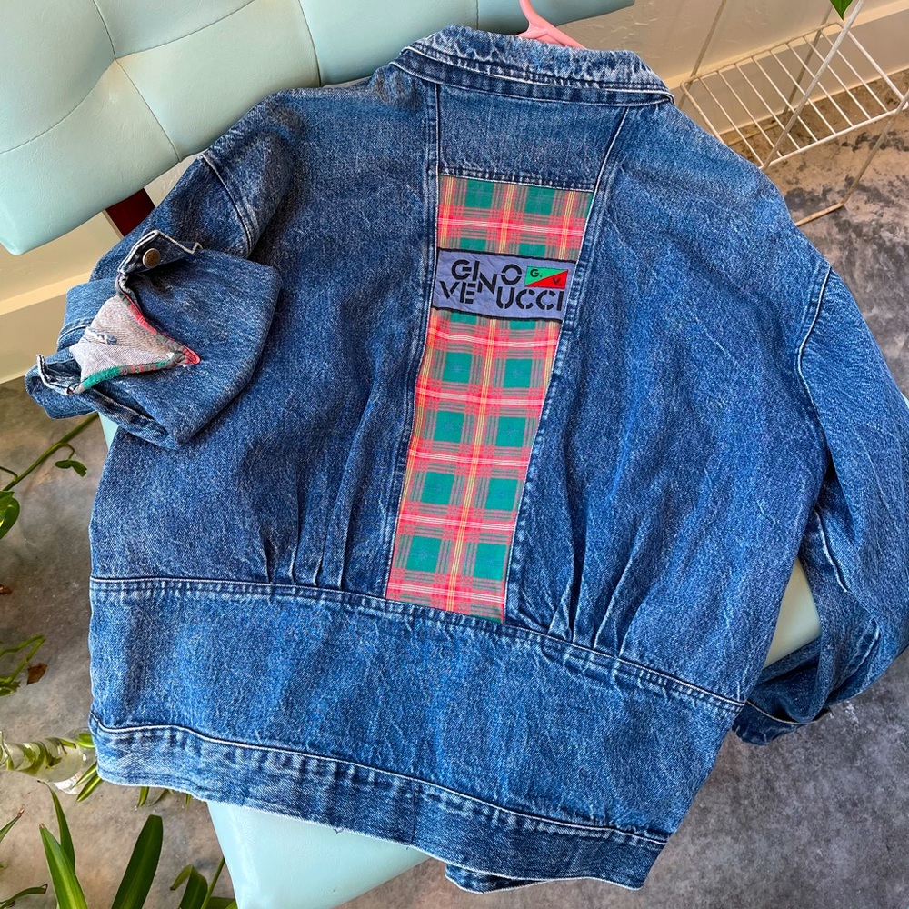 Vintage G. V. Gino Venucci 💯 % Cotton Denim Coat Jacket Medium Plaid Flannel